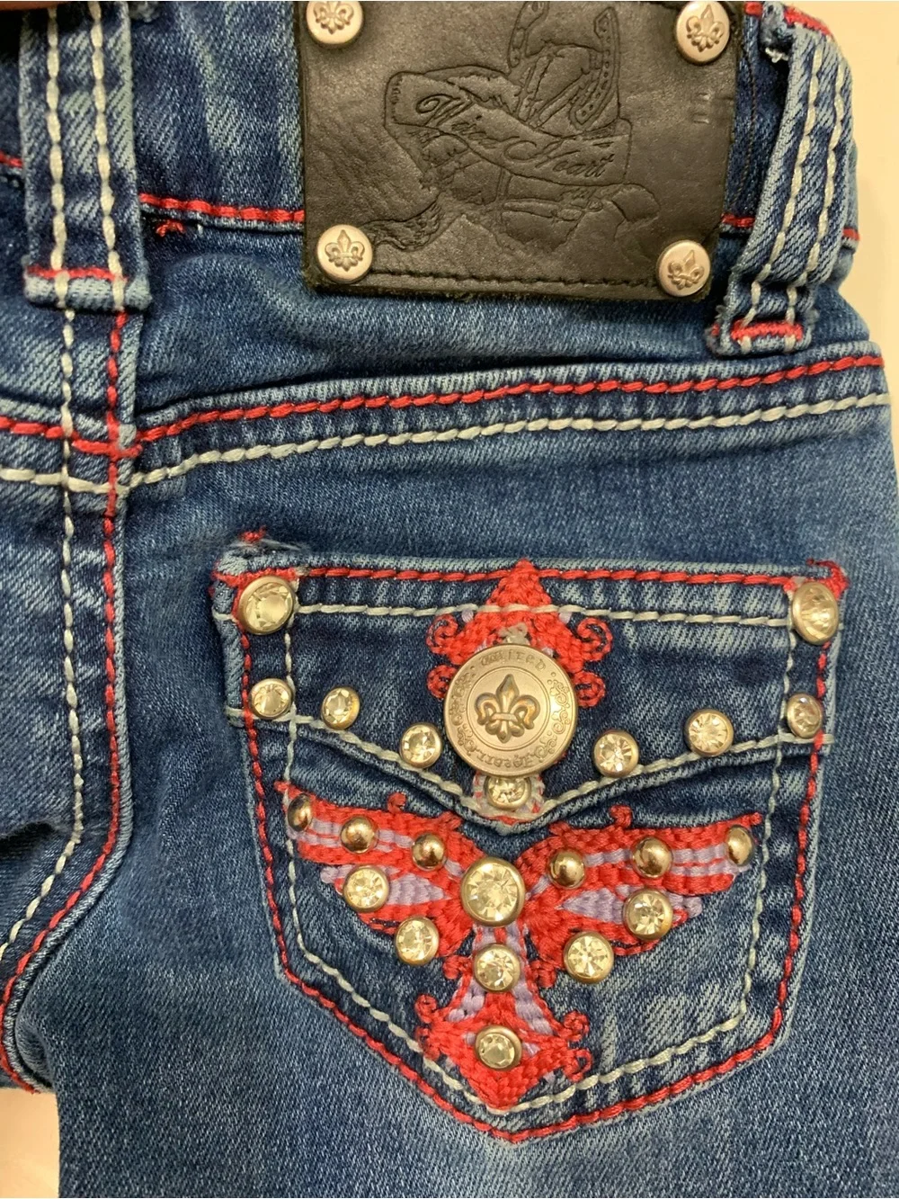 Toddler Girl 2T Wired Heart Bootcut Western Denim Pink & Bedazzled Jean.    3707